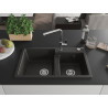 Mexen Tomas Granitspüle 2-Kammer mit Küchenarmatur Flora, schwarz/goldener Metallic-Look - 6516-75-670401-00