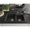 Mexen Tomas 2-Kammer-Granispülbecken mit Küchenarmatur Flora, schwarz/gold metallic - 6516-75-670401-07
