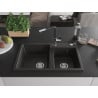 Mexen Tomas Granitspüle 2-Kammer mit Küchenarmatur Flora, schwarz/gold-metallic - 6516-75-670401-07