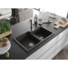 Mexen Tomas Granitspüle 2-Kammer mit Küchenarmatur Flora, schwarz/gold-metallic - 6516-75-670401-07