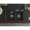 Mexen Tomas Granitspüle 2-Kammer mit Küchenarmatur Flora, schwarz/gold-metallic - 6516-75-670401-07
