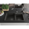 Mexen Tomas Granitspüle 2-Kammer mit Küchenarmatur Flora, schwarz/gold metallisch - 6516-75-670401-07-B