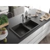 Mexen Tomas Granitspüle 2-Kammern mit Küchenarmatur Flora, schwarz/gold metallic - 6516-75-670401-07-B