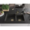 Mexen Tomas Granitspüle 2-Kammern mit Küchenarmatur Flora, schwarz/gold Metallic - 6516-75-670401-57-G