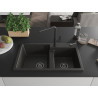 Mexen Tomas Granitspüle 2-Kammer mit Küchenarmatur Flora, schwarz/gold metallic - 6516-75-670401-70-B