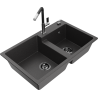 Mexen Tomas 2-Schalen Granitspüle mit Küchenarmatur Flora, gesprenkelt schwarz - 6516-76-670401-07-B