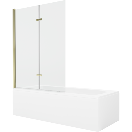 Mexen Vega Rechteckige Badewanne 150 x 70 cm mit Verkleidung und 2-flügeliger Blende 120 cm, transparent, gold - 550115070X92120