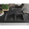 Mexen Tomas Granitspüle 2-fach mit Küchenarmatur Flora, schwarz gesprenkelt - 6516-76-670401-08-B