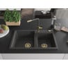 Mexen Tomas Granit-Spüle 2-Kammer mit Küchenarmatur Flora, schwarz gesprenkelt - 6516-76-670401-75-G