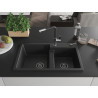 Mexen Tomas Granitspüle, 2-becken mit Küchenarmatur Flora, schwarz - 6516-77-670401-07-B
