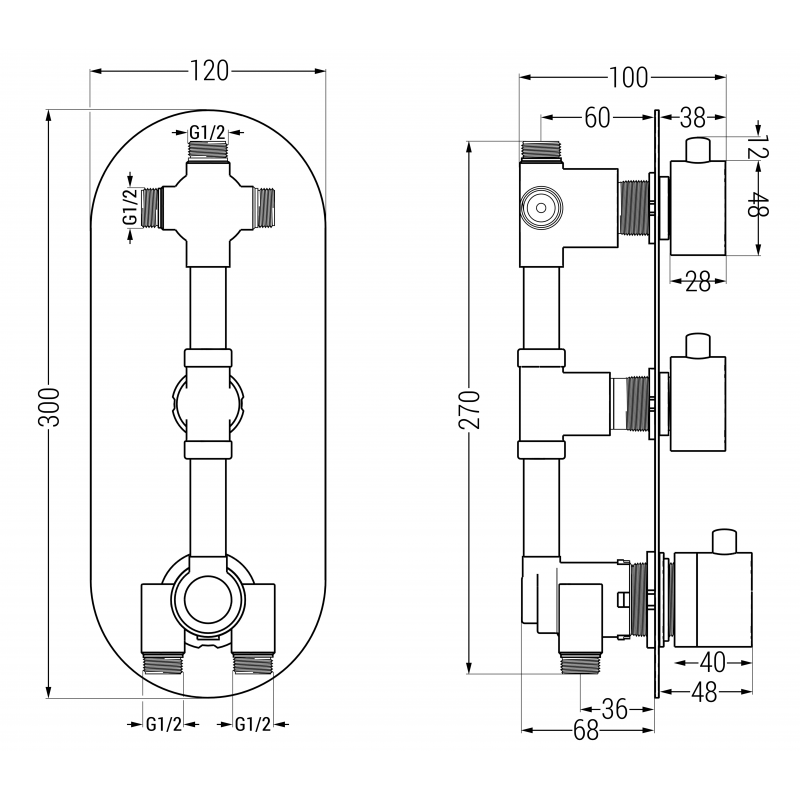 Mexen Kai Thermostatische 3-Wege-Wannen-Duscharmatur, weiß - 77603-20