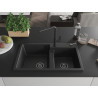 Mexen Tomas Granitspüle 2-Kammer mit Küchenarmatur Flora, schwarz - 6516-77-670401-70-B