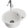 Mexen Kevin Granitspüle 1-Becken mit Abtropffläche und Küchenarmatur Flora, weiß - 6517-20-670401-07-B