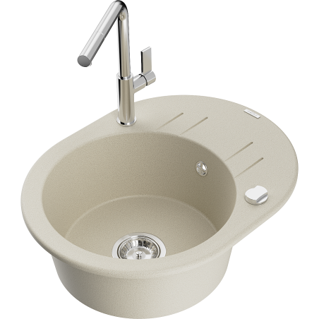 Mexen Kevin Granitspüle 1-Becken mit Abtropffläche und Küchenarmatur Flora, Beige - 6517-69-670401-00