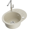 Mexen Kevin Granitspüle 1-Becken mit Abtropffläche und Küchenarmatur Flora, Beige - 6517-69-670401-00