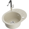 Mexen Kevin Granitspüle 1-Becken mit Abtropffläche und Küchenarmatur Flora, beige - 6517-69-670401-07