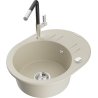 Mexen Kevin Granitspüle 1-beckig mit Abtropffläche und Küchenarmatur Flora, beige - 6517-69-670401-07
