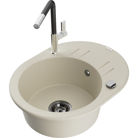 Mexen Kevin Granitspüle 1-beckig mit Abtropffläche und Küchenarmatur Flora, beige - 6517-69-670401-07-B