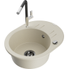 Mexen Kevin Granitspüle 1-beckig mit Abtropffläche und Küchenarmatur Flora, beige - 6517-69-670401-07-B