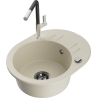 Mexen Kevin granitspüle mit 1 Becken mit Ablagefläche und Küchenarmatur Flora, beige - 6517-69-670401-07-B
