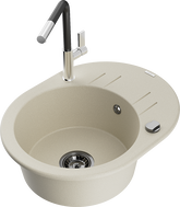 Mexen Kevin Granitspüle 1-beckig mit Abtropffläche und Küchenarmatur Flora, beige - 6517-69-670401-07-B