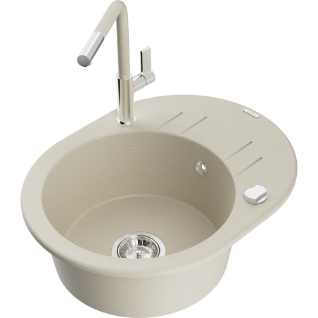 Mexen Kevin Granitspüle 1-Becken mit Abtropffläche und Küchenarmatur Flora, beige - 6517-69-670401-09