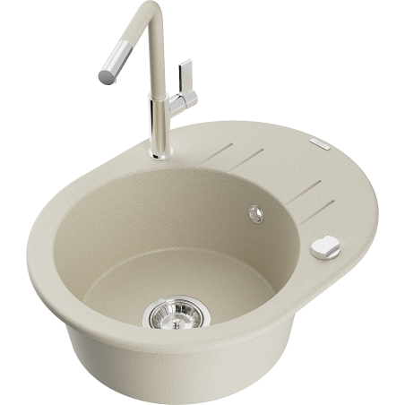 Mexen Kevin Granitspüle 1-beckig mit Abtropffläche und Küchenarmatur Flora, beige - 6517-69-670401-09
