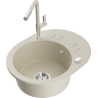 Mexen Kevin Granitspüle 1-Becken mit Abtropffläche und Küchenarmatur Flora, beige - 6517-69-670401-09