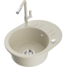 Mexen Kevin Granitspüle 1-beckig mit Abtropffläche und Küchenarmatur Flora, beige - 6517-69-670401-09