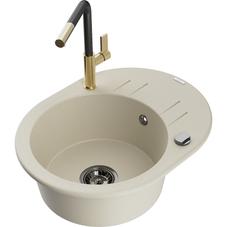 Mexen Kevin Granitspüle 1-beckig mit Abtropffläche und Küchenarmatur Flora, beige - 6517-69-670401-57-B