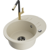 Mexen Kevin Granitspüle 1-Becken mit Abtropffläche und Küchenarmatur Flora, beige - 6517-69-670401-57-B
