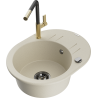 Mexen Kevin Granitspüle 1-beckig mit Abtropffläche und Küchenarmatur Flora, beige - 6517-69-670401-57-B