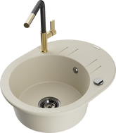 Mexen Kevin Granitspüle 1-beckig mit Abtropffläche und Küchenarmatur Flora, beige - 6517-69-670401-57-B