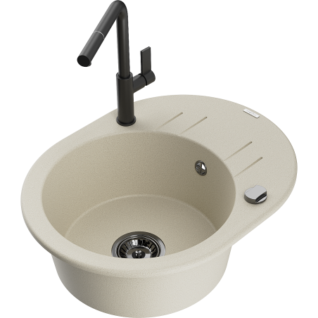 Mexen Kevin Granitspüle 1-Becken mit Abtropffläche und Küchenarmatur Flora, beige - 6517-69-670401-70-B