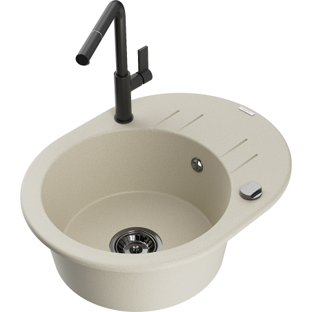 Mexen Kevin Granitspüle 1-beckig mit Abtropffläche und Küchenarmatur Flora, beige - 6517-69-670401-70-B