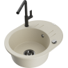 Mexen Kevin Granitspüle 1-Becken mit Abtropffläche und Küchenarmatur Flora, beige - 6517-69-670401-70-B