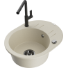 Mexen Kevin Granitspüle 1-beckig mit Abtropffläche und Küchenarmatur Flora, beige - 6517-69-670401-70-B