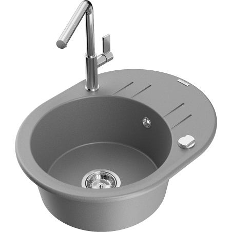 Mexen Kevin Granitspüle 1-Becken mit Abtropffläche und Küchenarmatur Flora, grau - 6517-71-670401-00