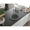 Mexen Kevin Granitspüle 1-beckig mit Abtropffläche und Küchenarmatur Flora, grau - 6517-71-670401-07-B