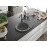 Mexen Kevin Granitspüle 1-beckig mit Abtropffläche und Küchenarmatur Flora, grau - 6517-71-670401-70-B