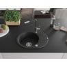 Mexen Kevin Granitspüle 1-beckig mit Abtropffläche und Küchenarmatur Flora, schwarz/silber Metallic - 6517-73-670401-07