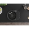 Mexen Kevin Granitspüle 1-Kammer mit Abtropffläche und Küchenarmatur Flora, schwarz/silber Metallic - 6517-73-670401-07-B