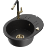 Mexen Kevin Granitspüle 1-Becken mit Abtropffläche und Küchenarmatur Flora, schwarz/silberner Metallic - 6517-73-670401-57-G
