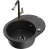 Mexen Kevin Granitspüle 1-Becken mit Abtropffläche und Küchenarmatur Flora, schwarz/silber metallic - 6517-73-670401-57-B