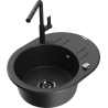 Mexen Kevin Granitspüle 1-becken mit Abtropffläche und Küchenarmatur Flora, schwarz/silber metallic - 6517-73-670401-70-B