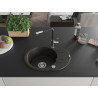 Mexen Kevin 1-Becken Granitspüle mit Abtropffläche und Küchenarmatur Flora, schwarz/goldener Metallic - 6517-75-670401-07