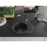 Mexen Kevin Granitspüle 1-beckig mit Abtropffläche und Küchenarmatur Flora, schwarz/gold metallic - 6517-75-670401-07-B