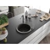 Mexen Kevin Granitspüle 1-beckig mit Abtropffläche und Küchenarmatur Flora, schwarz/gold metallic - 6517-75-670401-07-B