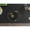 Mexen Kevin granitspüle mit 1 becken, abtropffläche und küchenarmatur Flora, schwarz/gold metallic - 6517-75-670401-57-G