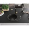 Mexen Kevin Granitspüle 1-Becken mit Abtropffläche und Küchenarmatur Flora, schwarz/gold metallic - 6517-75-670401-57-B